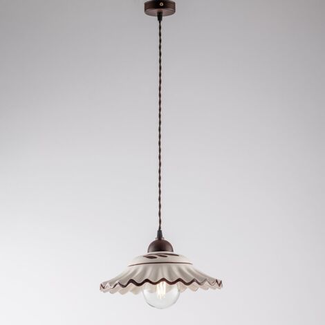 Sospensione 1 Luce Ferro Nero e Ruggine e Ceramica d.30 cm Bianco Serie Palma (1/3)