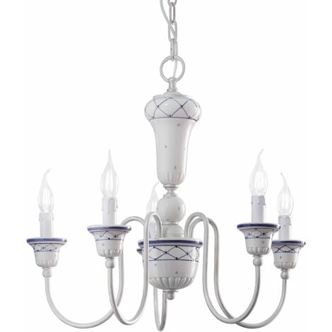 Lampadario Vintage In Metallo Con Rose Ceramica - 5 Luci, Stile Antico Per Cucina E Sala Da Pranzo - Foto 11