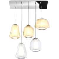 Sospensione Contemp Rett Double Skin Metallo Cromo Vetro Mix Trasp Ambra 5 Luci