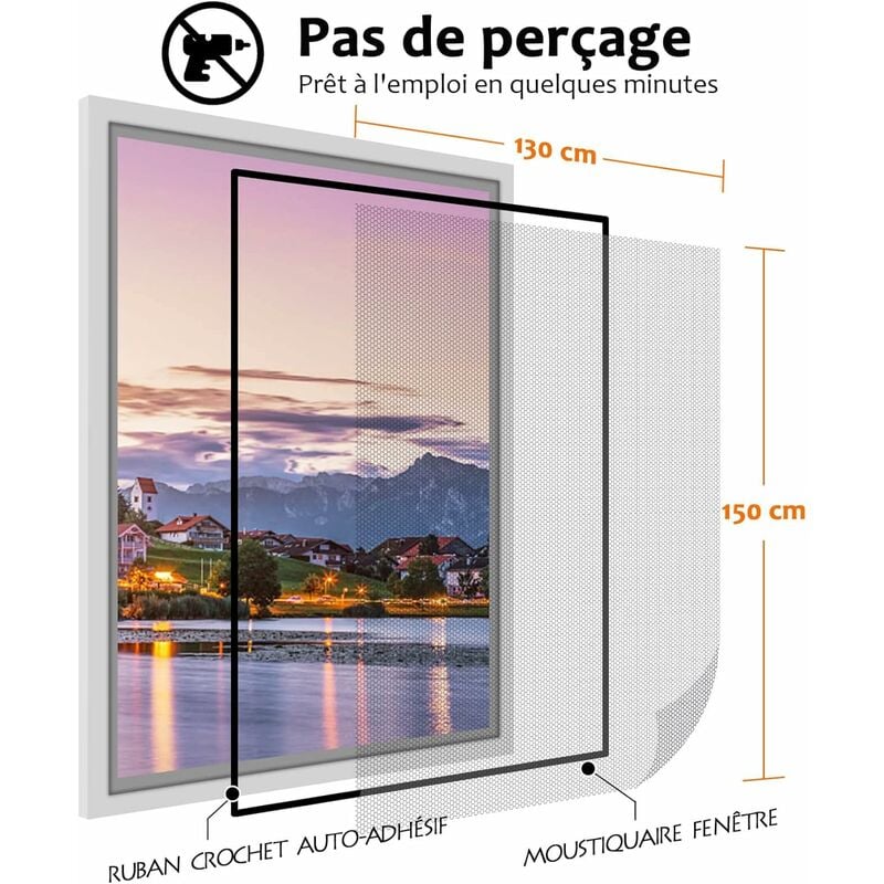 Fenster-Moskitonetz, verstellbar für Fenster, waschbares Netz,  Insektenschutz, schneidbar (130 cm x 150 cm, 2 Stück, schwarz)