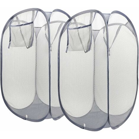 60 Liter, 2er-Pack, faltbarer, atmungsaktiver Wäschekorb aus Netzstoff mit  Seitentasche, tragbarer Organizer für schmutzige Kleidung