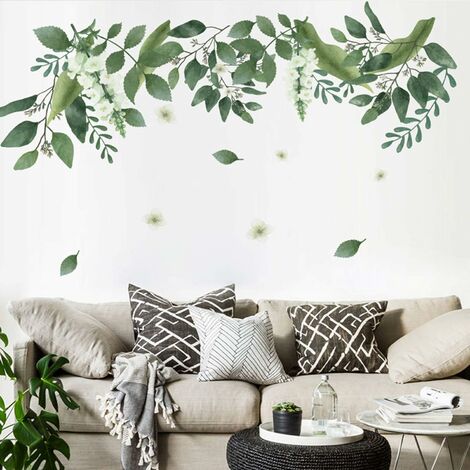 frische Aufhängen, Blätter-Wanddekoration grüne grüne Blätter-Wandaufkleber Pflanzenblätter zum Blumenranken-Wandaufkleber, abnehmbar, Grüne Pflanzen-Wanddekoration,