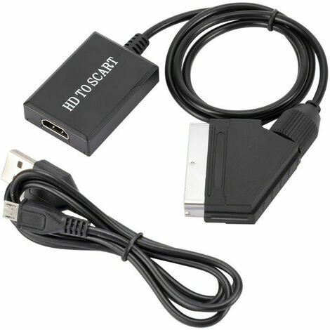 HDMI-Scart-Adapter mit HDMI- und Scart-Kabeln, HDMI-zu-Scart-Konverter kompatibel