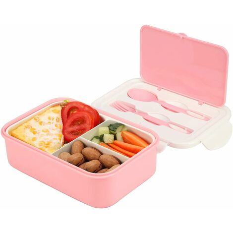Lunchbox, Bento-Box, Lunchbox mit 3 Fächern und Besteck, 1400 ml ...