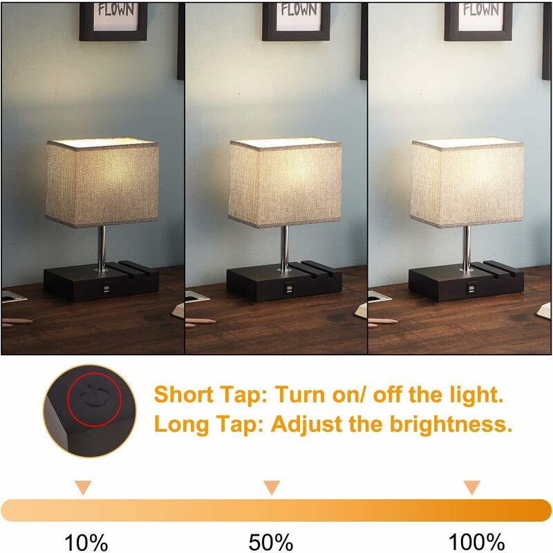 3-Color Temperature Bedside Lamp Nightstand Lamp with USB A Port and C  Port, Table Lamp for Bedroom with LED Bulb Small Lamps for Living Room  (Gray)