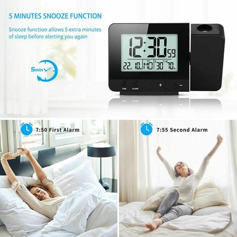 Atomic Clock, Indoor Temperature and Humidity, Backlight, Battery Operated,  USB Charger, 2 Alarm Clocks, Desk Clock for Bedroom, Living Room, Office