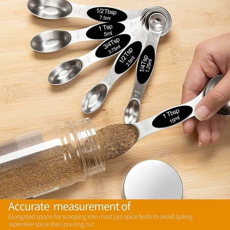 Magnetic Measuring Spoons Set Fits In Spice Jars Set Of 8 Is Oil, Salt,  Sauce And Vinegar Measuring Tool