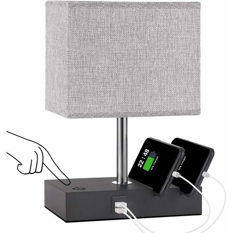 TRLIFE Table Lamps, Set of 2 Fully Dimmable Table Lamps with 2 USB Ports  Nightstand Lamps with Fabric Lampshade for Living Room Bedroom(4 Dimmable