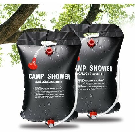 Solar Shower Bag, 2 PCS 20L Solar Camping Shower Outdoor Portable Shower  Bag with Switchable Hose