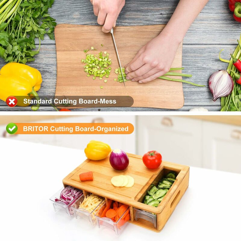 Tablas de cortar para cocina, tabla de cortar de madera para picar carne,  verduras, frutas, queso, bandeja de servir apta para cuchillos, 14 x 9