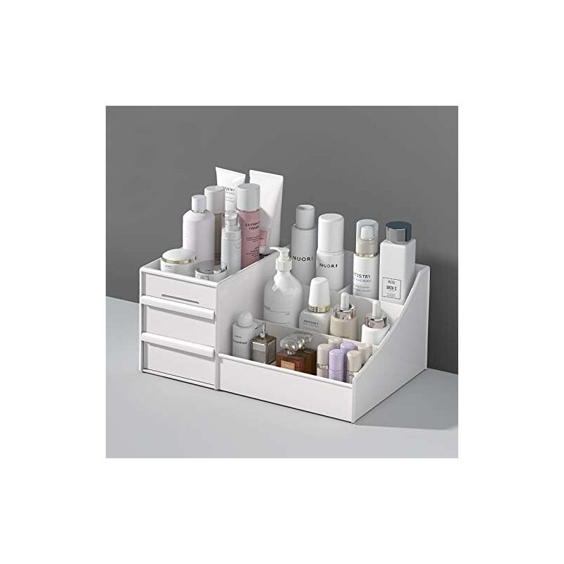 Caja de almacenamiento organizadora de maquillaje, pequeño tocador de cosméticos, pintalabios, organizador de baño para dormitorio, encimera para mujeres y niñas (blanco)