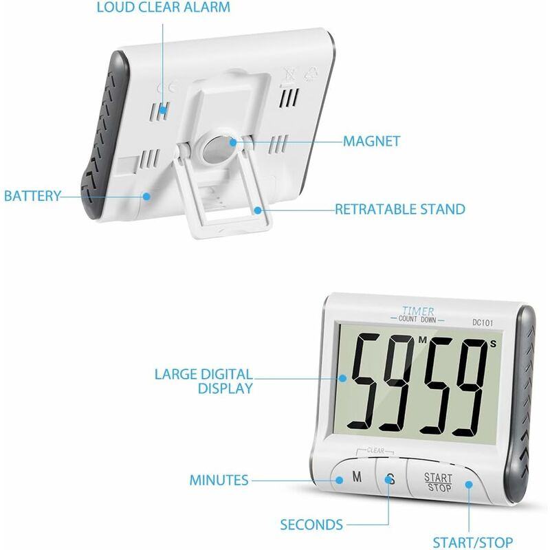 Reloj temporizador digital cuadrado con soporte e imán