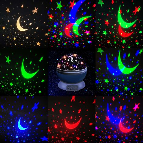 Lampara Luz De Noche Para Cuartos Niños Proyector LED Luna Estrellas con  Remoto
