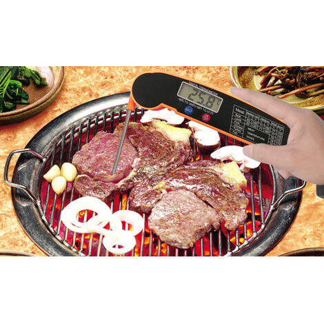 Digitales Küchenthermometer, sofort ablesbares Kochthermometer mit 1 Sonde,  Temperaturalarm, LCD-Display, Hintergrundbeleuchtung, magnetisch,  Grillthermometer für Fleisch