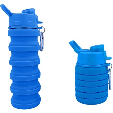 Faltbare Wasserflasche, faltbare Silikon-Wasserflaschen Auslaufsichere  BPA-freie Reise-Wasserflaschen mit Karabiner Blau