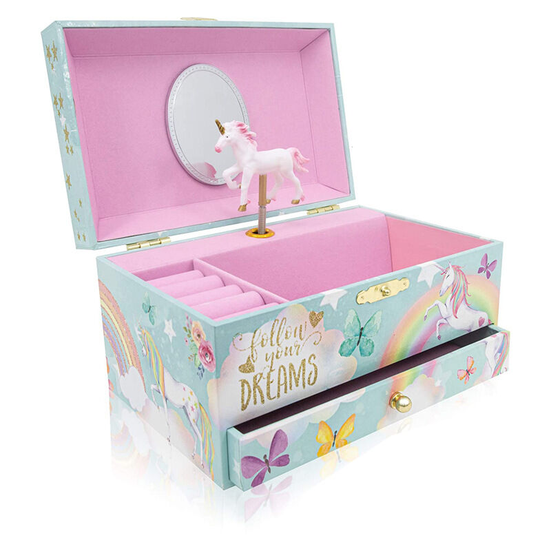 Joyero de unicornio para niñas - Organizador de joyas musicales - Regalo de nieta para niña de 8 años (rosa)