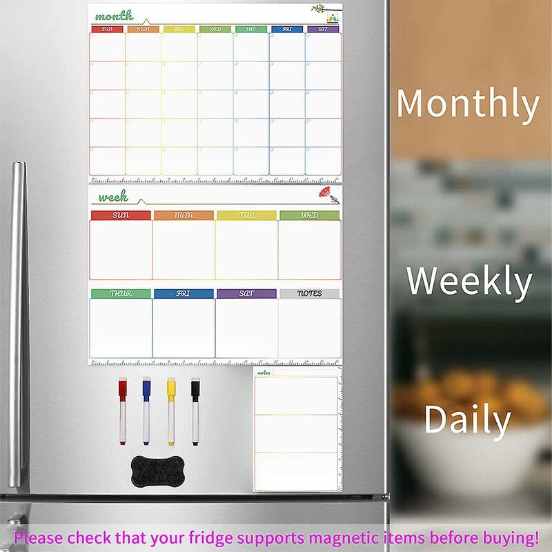 Calendario de borrado en seco, calendarios magnéticos de pizarra para refrigerador, rastreador de hábitos, calendario de pizarra semanal
