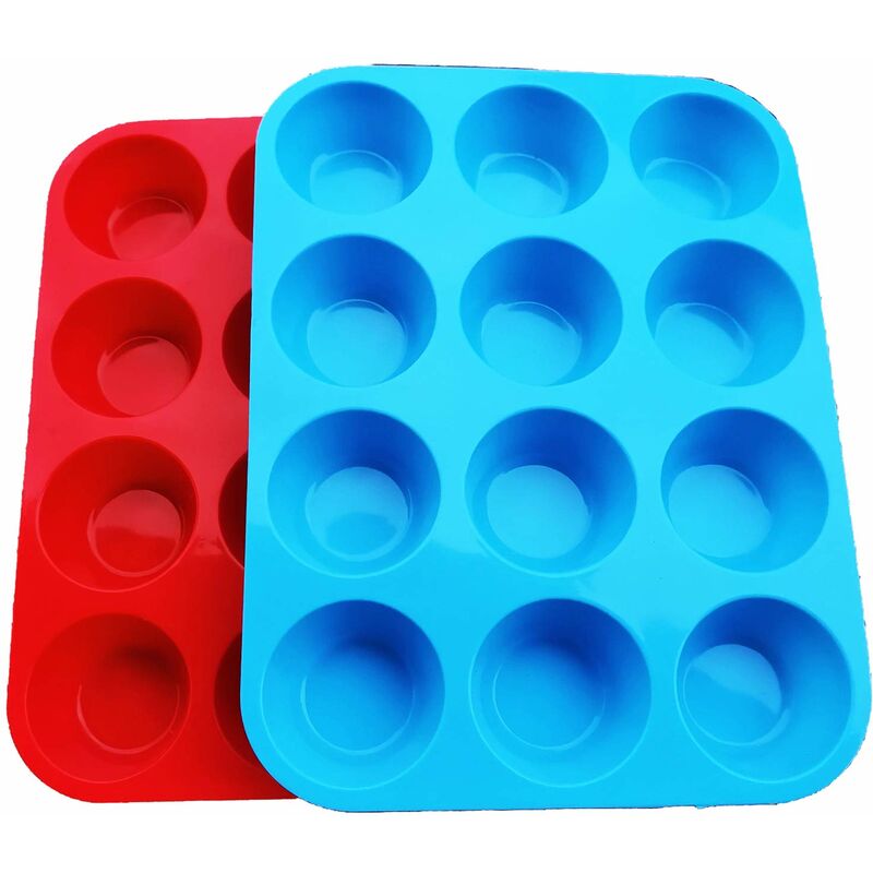 Molde para muffins de silicona antiadherente—Molder para muffins y cupcakes—Moldeador de silicona para cupcakes—Accesorio para hornear—Molders para muffins (rojo + azul)