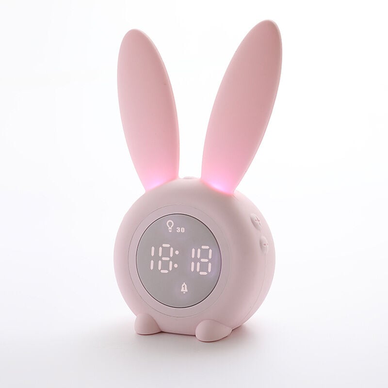 Despertador para niños Despertadores digitales conejitos para niñas con luz nocturna 6 tonos de llamada, lindo reloj despertador con control táctil y reloj despertador recargable para dormitorio de niños y niñas