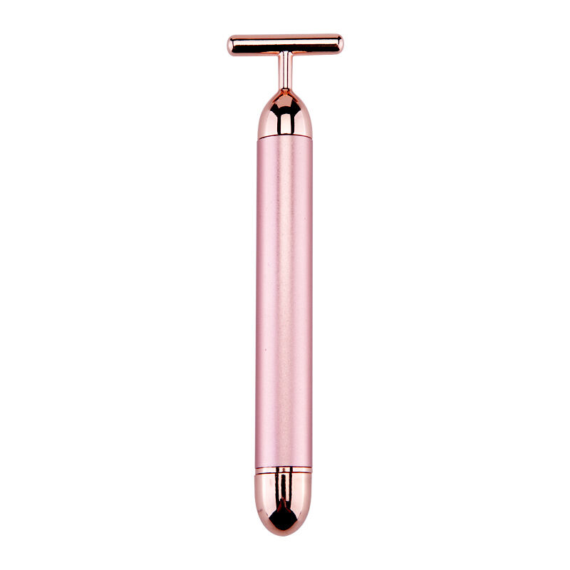 Rodillo de la barra de elevación facial de oro 24k, masajeador de adelgazamiento, palillo facial, belleza facial, cuidado de la piel, herramienta vibratoria en forma de T (oro rosa)