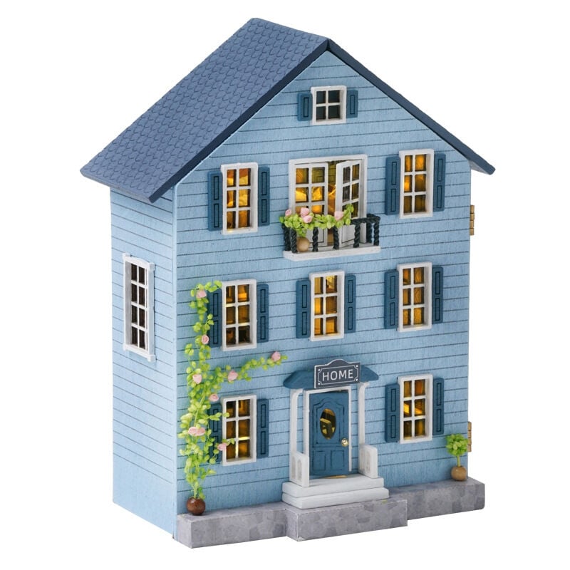 Casa de campo de varios pisos Diy, modelo de casa de muñecas, adornos de paisaje en miniatura hechos a mano, regalo de cumpleaños para niños y niñas