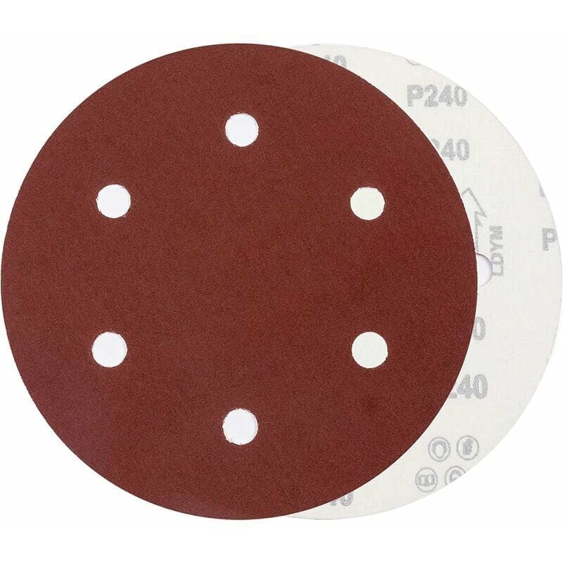 Disco de lija de 225 mm Grano P240 Discos de gancho y bucle de 6 orificios 30 almohadillas de papel de lija redondas para lijadoras de paneles de yeso, lijadoras de jirafa, lijadoras de pared. ESTE