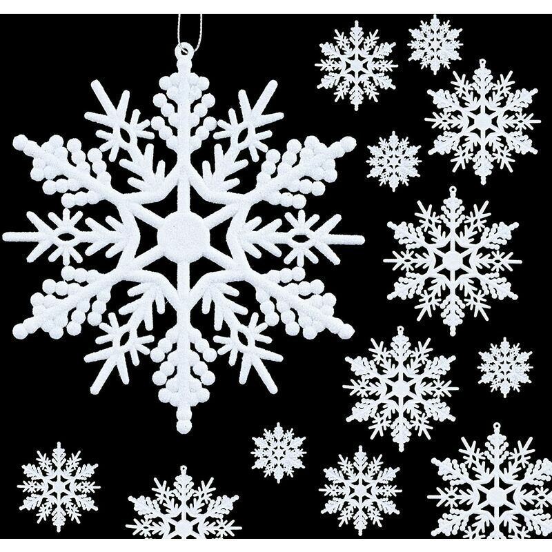 Piezas de copos de nieve Decoraciones para árboles de Navidad Copos de nieve blancos Adornos colgantes de plástico Decoraciones para ventanas de árboles de Navidad