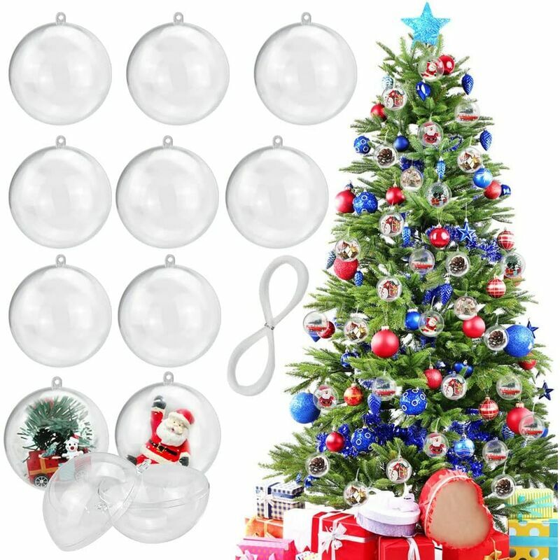 30PCS Bolas rellenables transparentes 4 cm Bola de árbol de Navidad transparente Bola de Navidad transparente suave con línea de pesca de 50 m para árbol de Navidad Cumpleaños Dulces Juguetes Regalos