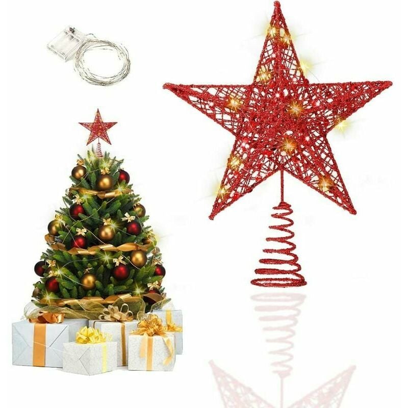 Adorno de árbol de estrellas Decoración LED Luz Brillo Adorno de árbol de Navidad Adorno de árbol de Navidad Brillo Adorno de árbol de estrellas para el árbol de Navidad Adorno Inicio Rojo