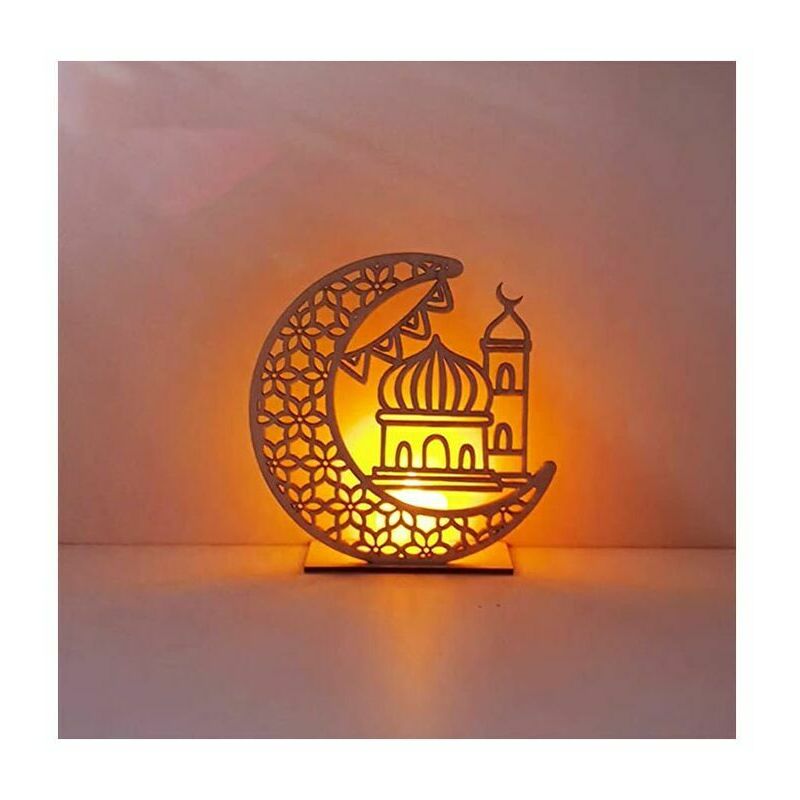 Luz de noche hecha a mano 3D madera Luna estrella LED decoraciones Ramadán Mubarak lámpara decoraciones Ramadán regalo islámico pared Mesa decoración A