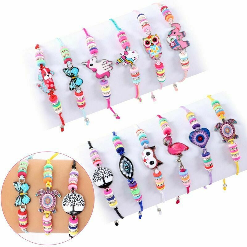 12 UNIDS Niñas Pulsera Amiti Pulsera para Niños Unicornio Joyería Niños Niñas Ajustable Tress Cordón Pulsera para Regalo de Fiesta de Cumpleaños