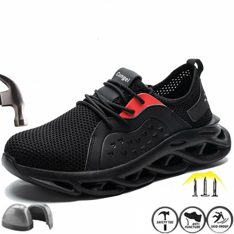 Zapatos de seguridad para hombres y mujeres, zapatos de seguridad con colchón de aire, protección con punta de acero, ligeros, cómodos, transpirables, zapatos de trabajo, color negro (talla 38)