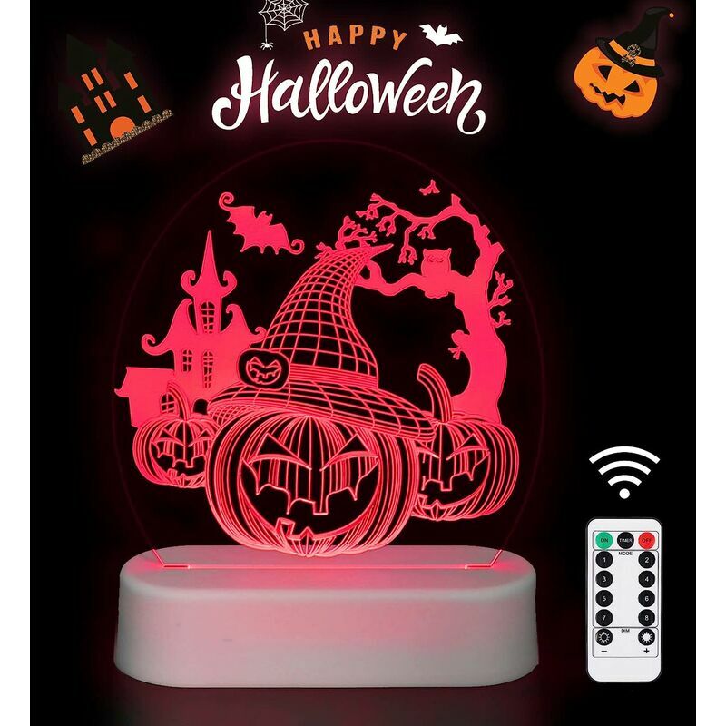 Piezas Halloween 3D Luz nocturna Decoración de Halloween Ilusión 3D Lámpara LED Calabaza Calavera Luz óptica para decoración del hogar y Regalos de Halloween Lámpara de decoración (calabaza)