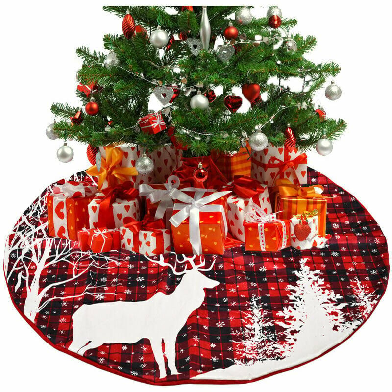 Yoouyida Upe 122 cm árbol de Navidad a cuadros doble capa copo de nieve Reno árbol de Navidad para decoración de fiesta en casa (rojo y negro