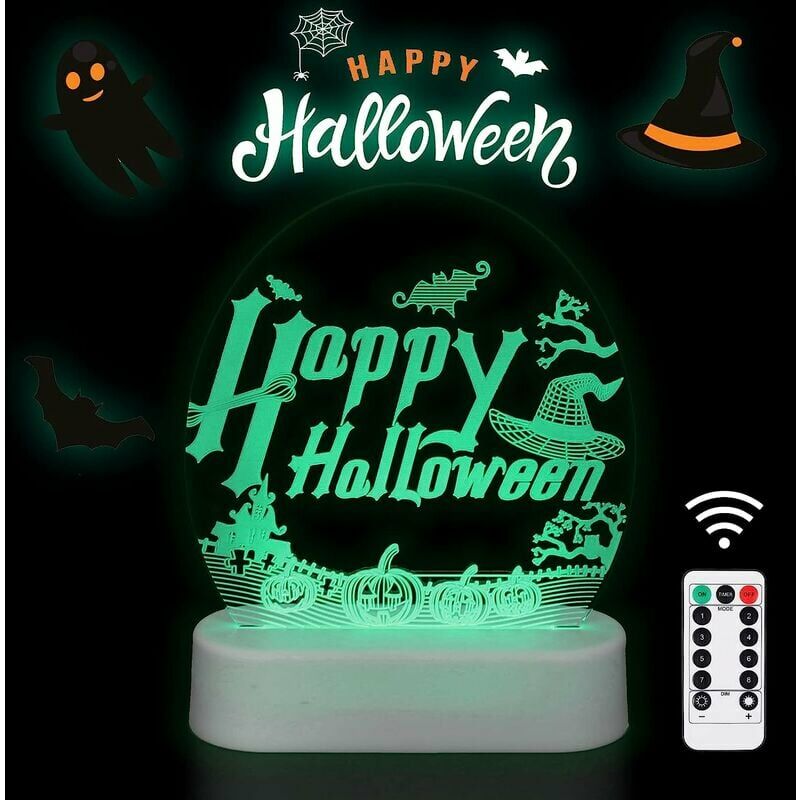 1 pieza de luz nocturna 3D de Halloween, decoración de Halloween, ilusión 3D, lámpara LED, calavera de calabaza, luz óptica para decoración del hogar y regalos de Halloween, lámpara de decoración (fel