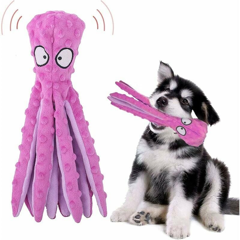 Juguete para perros chirriantes, juguete de pulpo de peluche, juguete interactivo duradero para masticar sin relleno, adecuado para mascotas pequeñas y medianas, juguete de entrenamiento (púrpura)