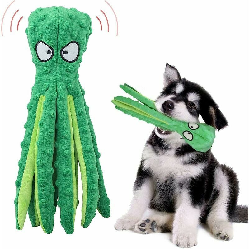 Juguete para perros chirriantes, juguete de pulpo de peluche, juguete interactivo duradero para masticar sin relleno, adecuado para mascotas pequeñas y medianas, juguete de entrenamiento (verde)