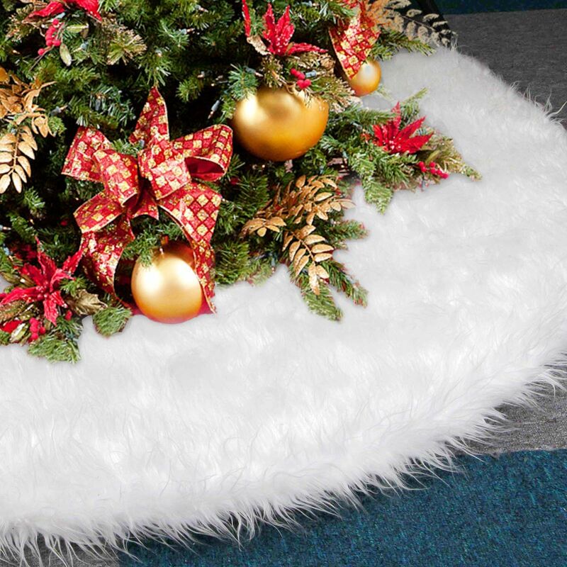 Faldas de árbol de Navidad, falda de árbol blanco de 48 pulgadas, falda de piel sintética, adornos de Navidad grandes, decoración de árbol