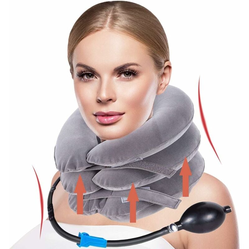 Dispositivo de tracción para el cuello, collarín inflable para el cuello, tracción cervical para el cuello, abrazadera para el cuello, mecanismo inflable de tracción cervical, masajeador ajustable para la cabeza y el cuello, para aliviar el dolor de cuello