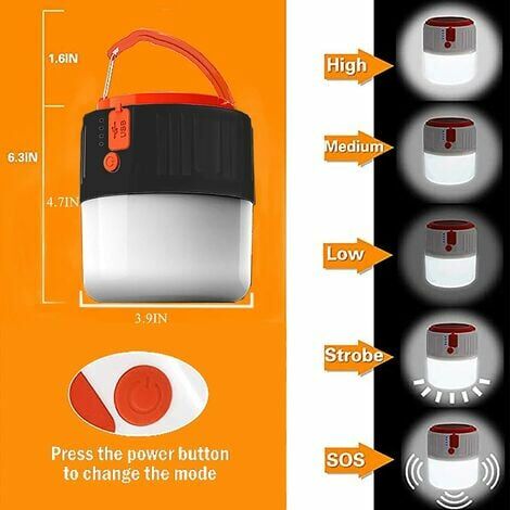 Luz solar para acampar - USB recargable LED Linterna portátil para acampar  Luz de jardín de seguridad