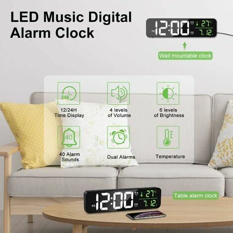 Reloj Digital Led inalambrico pilas pared cuarto oficina negro A BRAND