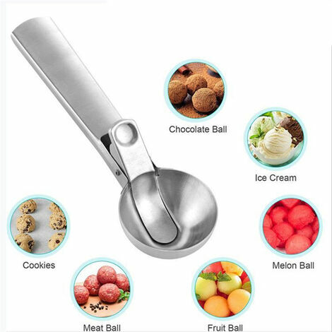 2 cucharas de acero inoxidable para helado, cuchara de helado resistente  con gatillo de metal para cuchara de helado para cuchara de frutas,  helados