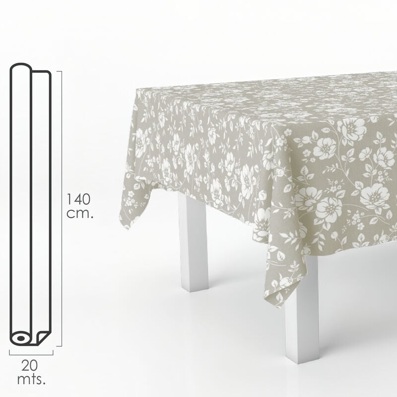 Mantel Hule Rectangular flores blancas. impermeable antimanchas pvc 140 cm. x 20 metros. rollo recortable. interior