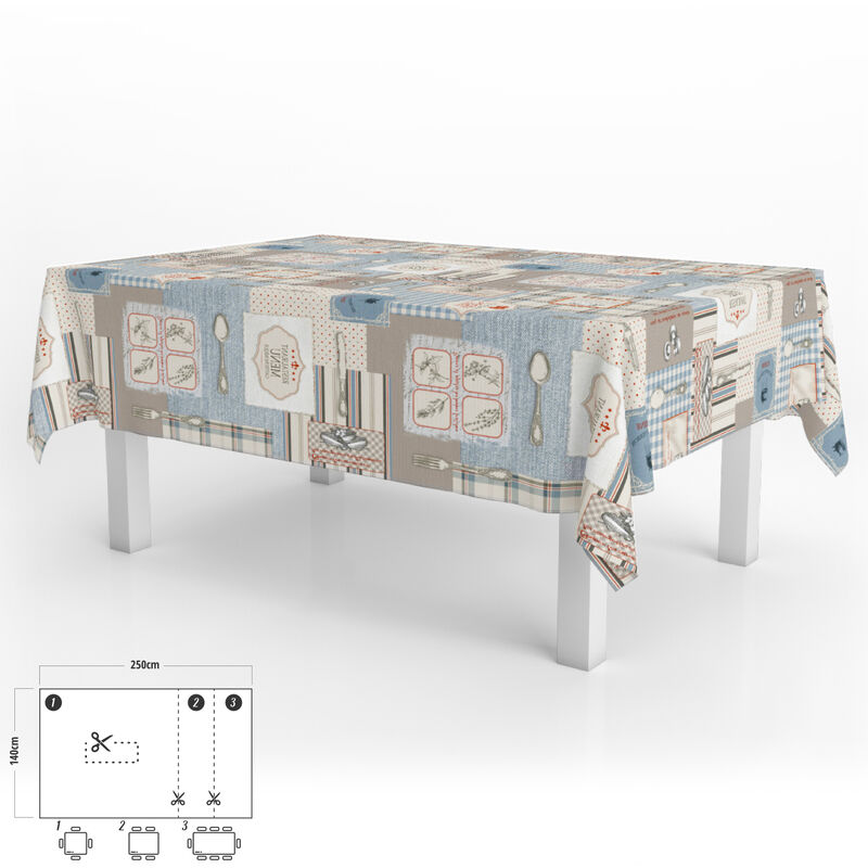 Mantel Hule Rectangular Menu Restaurante Impermeable Antimanchas PVC 140x250 cm. Recortable Uso Interior y Exterior