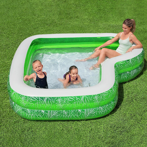 Piscina Inflable 231x231x51 cm. Con Asiento Estampado Motivos Tropicales