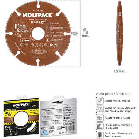 Disco Corte Madera / Plastico Ø 115 mm. Filo De Carburo De Tungsteno