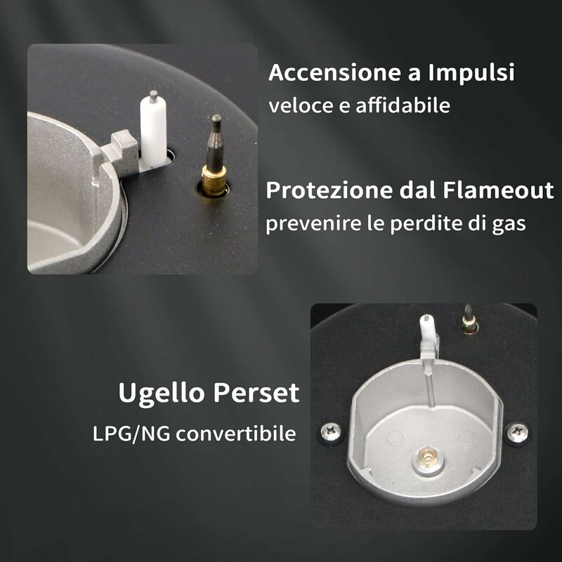 NOXTON Plaque Gaz 2 Feux Encastrable 4750W - Verre Céramique, Commande Bouton, Kit GPL Inclus - 52,5x30cm