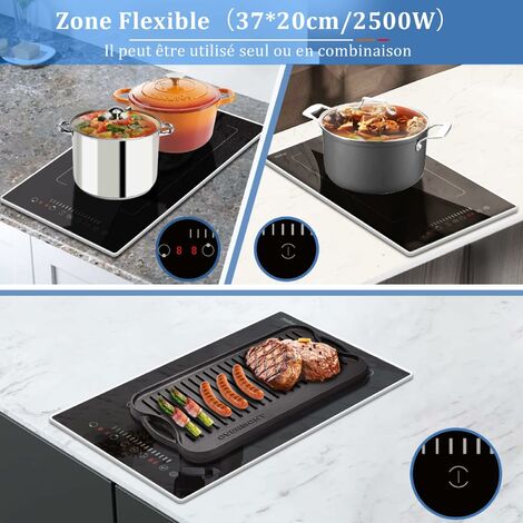 Plaque Induction 2 Feux Cooksir 3500W - 30 Cm Encastrable, Zone Flexible, Commande Tactile - Noir