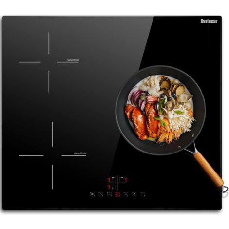 Karinear Plaque Induction 3 foyer, Plaque de Cuisson Induction Encastrable, Plaque à Induction avec Commande Tactile, Fonction Boost, Minuteur, Verrouillage d'enfant, Fil dur, Pas de prise, 5200W, Noi