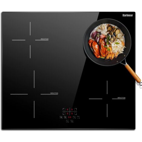 Plaque à Induction, Karinear Plaque Induction 4 foyer, Plaque de Cuisson Induction Encastrable, Table de Cuisson Electrique avec Commande Tactile, Minuteur, Verrouillage d'enfant, 6600W